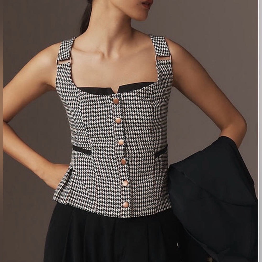 NWT MAEVE ANTHROPOLOGIE HOUNDSTOOTH PEPLUM SWEETHEART VEST